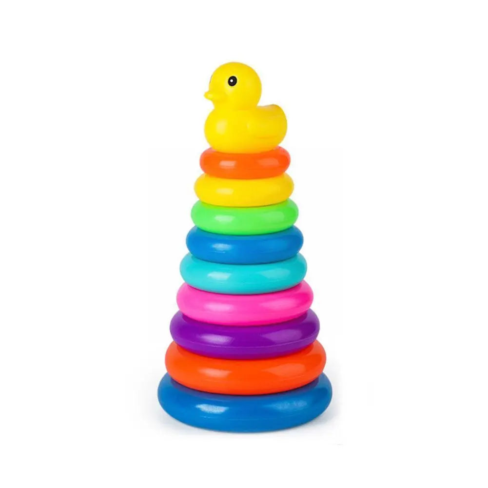 Vibrant Wooden Animal Rainbow Stacking Tower Educational Baby Toy