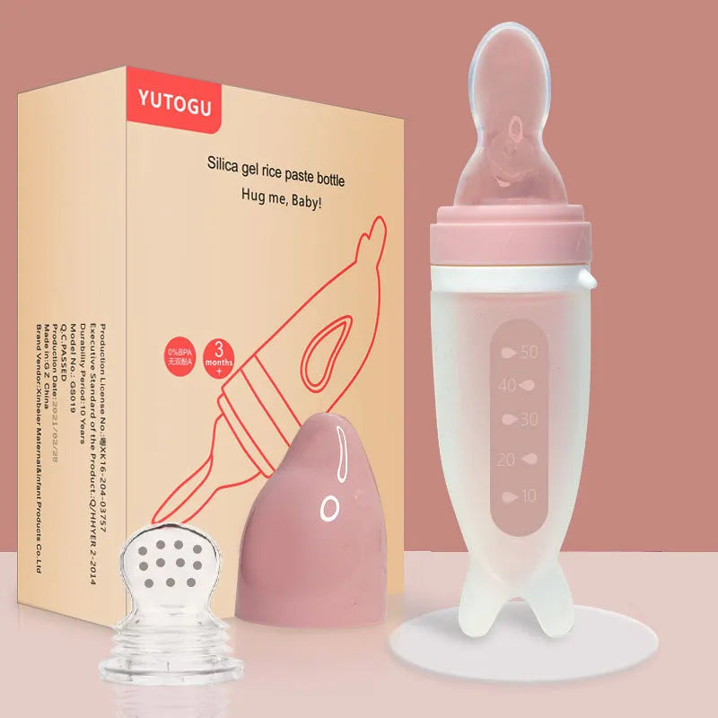 Adorable Dolphin Silicone Baby Feeding Bottle and Rice Cereal Spoon