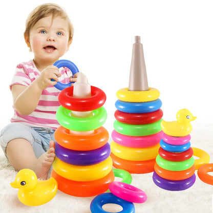 Vibrant Wooden Animal Rainbow Stacking Tower Educational Baby Toy