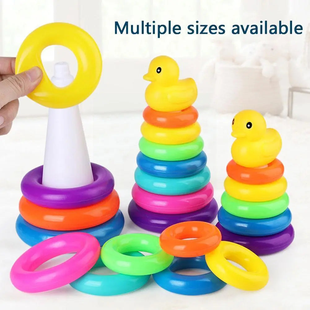 Vibrant Wooden Animal Rainbow Stacking Tower Educational Baby Toy